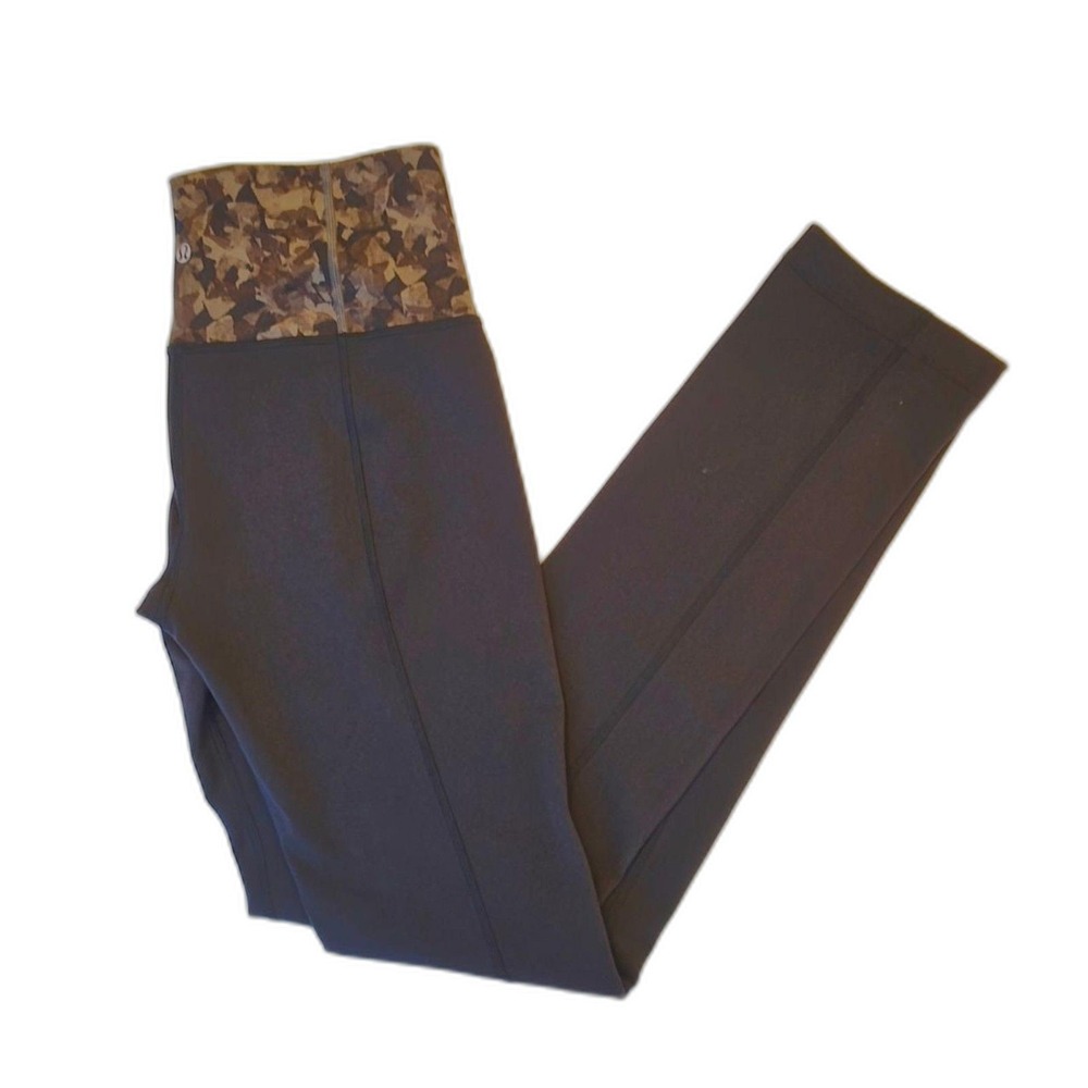 Lululemon Groove Yoga Pants Leggings 6 Black Brown Camo Waist Colorblock Luon MR